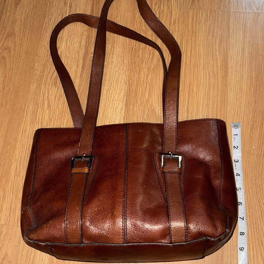 Etienne Aigner Cognac Pebble Leather Shoulder Bag Silver hardware TUSCAN MOM - Picture 3 of 12